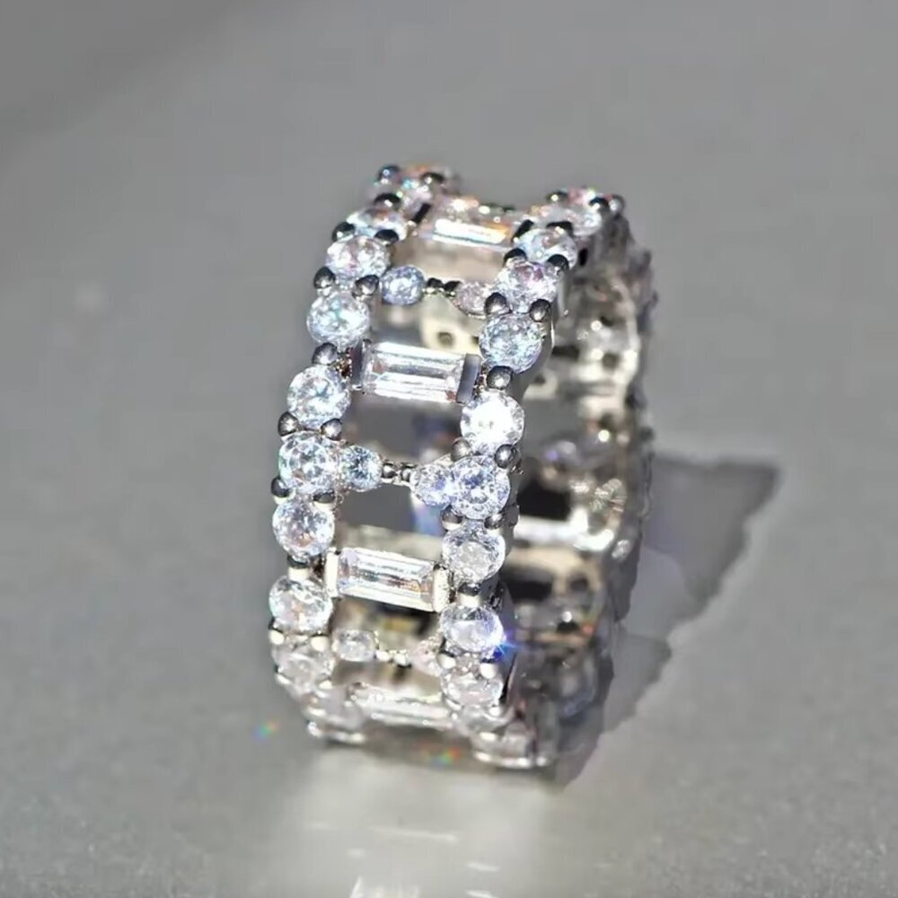 14k White Gold Pave Diamond Eternity Ring Band